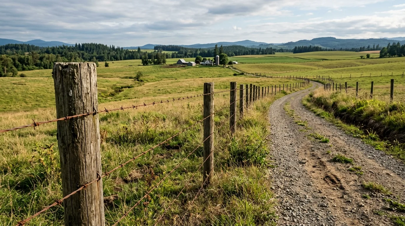Barbed Wire Fence Along a Large Property